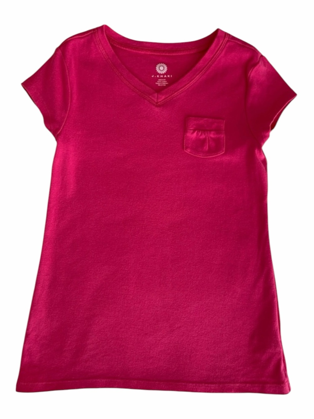 J. Khaki Girls M Pink V Neck Pocket Tee Thick Premium Cotton Top